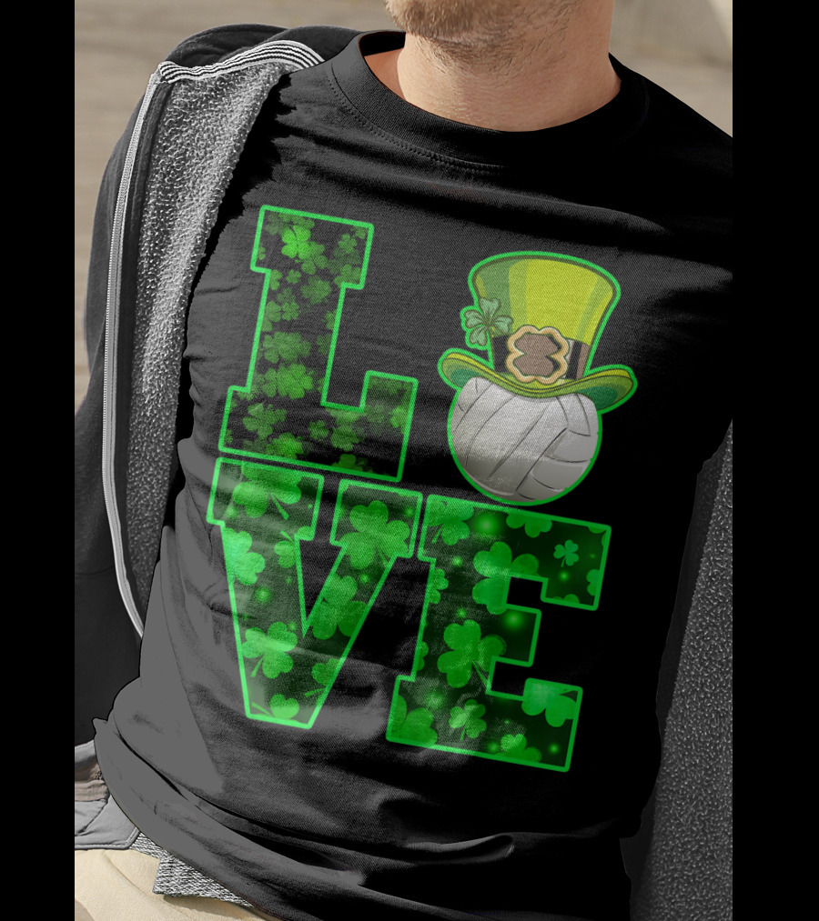LOVE VOLLEYBALL Shamrock Leprechaun Hat T-Shirt