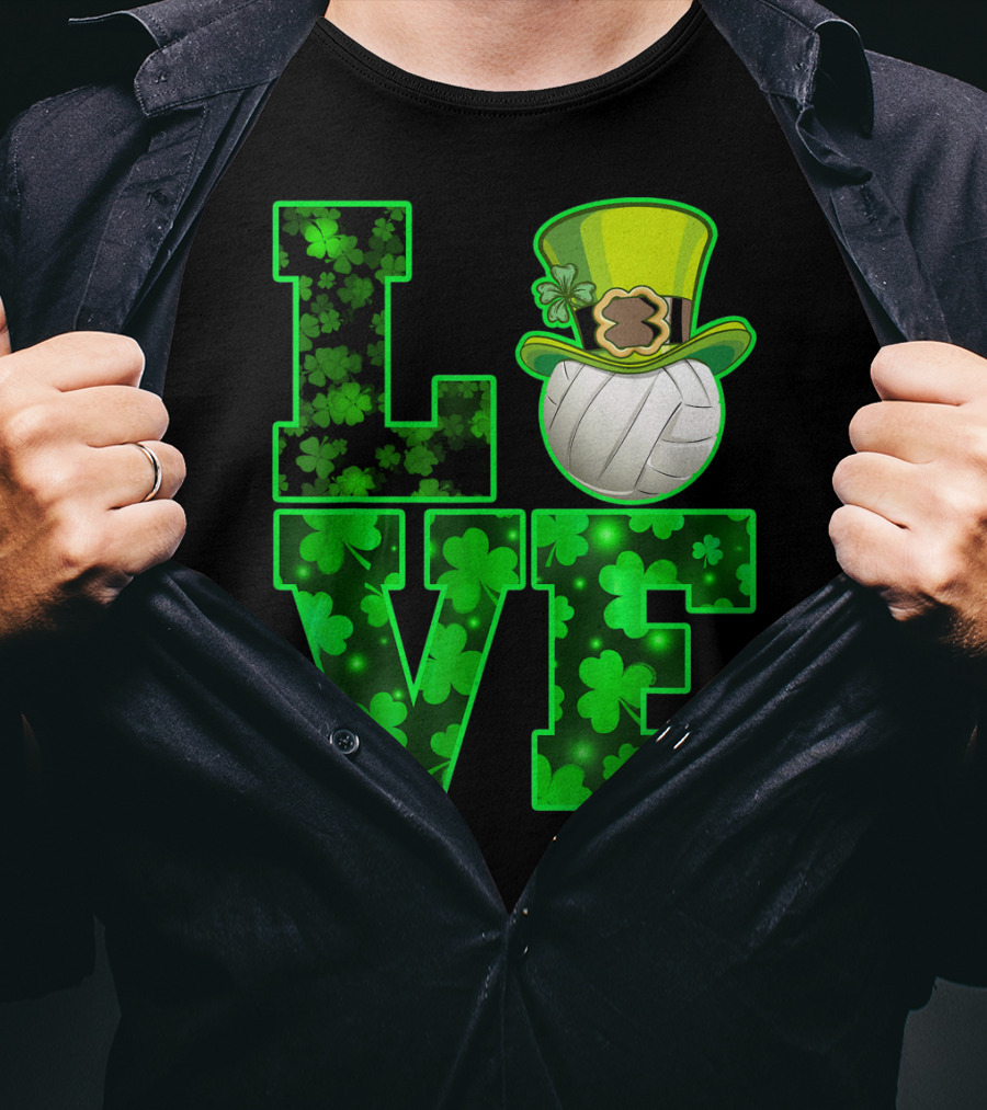 LOVE VOLLEYBALL Shamrock Leprechaun Hat T-Shirt