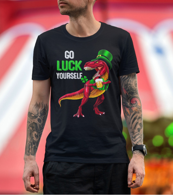 Premium T-Shirt: St Patricks Day Rex Go Luck Yourself Dinosaur Hat Beer T-Shirt St Patricks Day Rex Go Luck Yourself Dinosaur Hat Beer T-Shirt