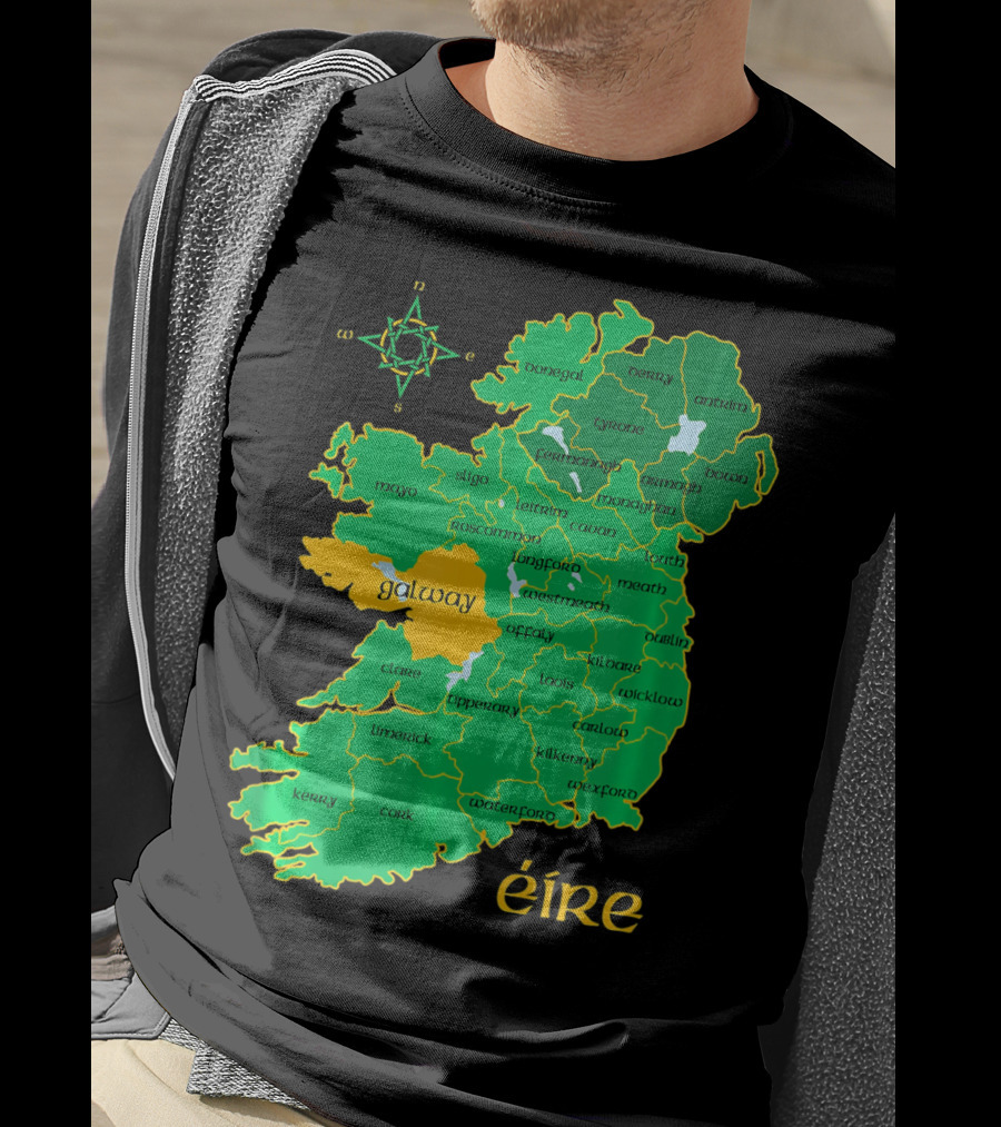 Galway Éire Irish County Map With Compass Rose T-Shirt