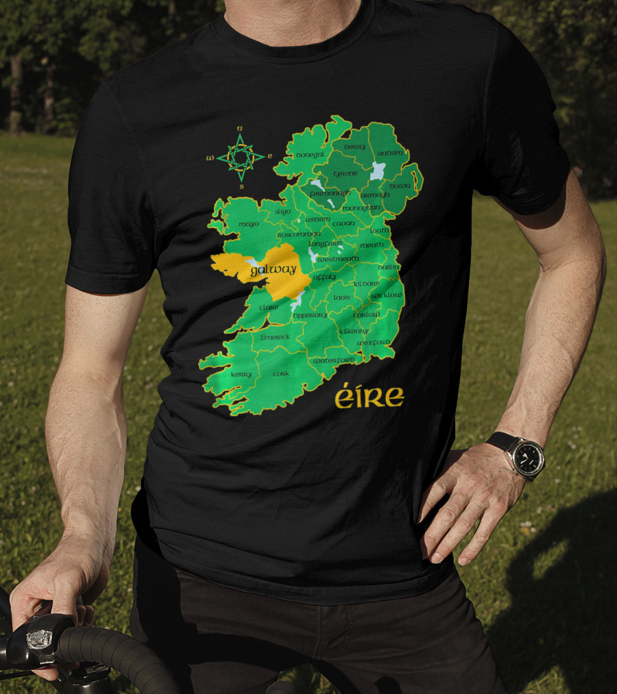 Galway Éire Irish County Map With Compass Rose T-Shirt