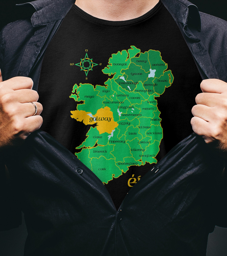 Galway Éire Irish County Map With Compass Rose T-Shirt
