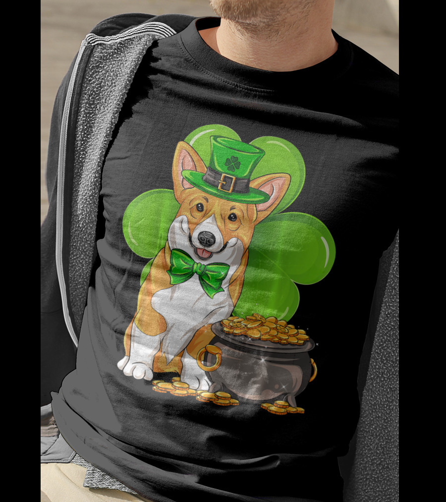 Pembroke Welsh Corgi St Patricks Day Leprechaun Hat Shamrock Pot Of Gold T-Shirt
