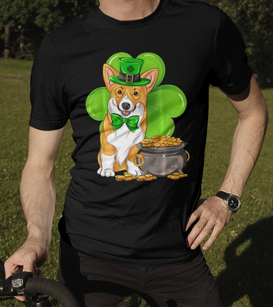Pembroke Welsh Corgi St Patricks Day Leprechaun Hat Shamrock Pot Of Gold T-Shirt