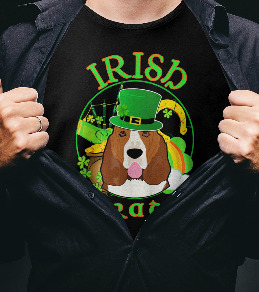 Irish For A Day Basset Hound Dog With Leprechaun Hat And Shamrocks T-Shirt