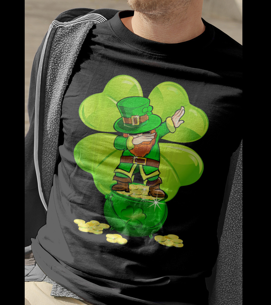 Dabbing Leprechaun Gold Coins Shamrock T-Shirt