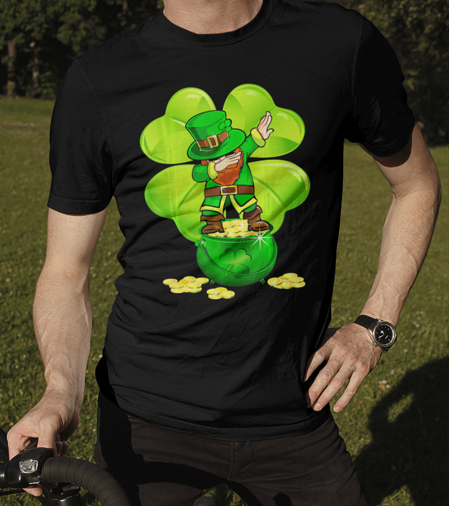 Dabbing Leprechaun Gold Coins Shamrock T-Shirt