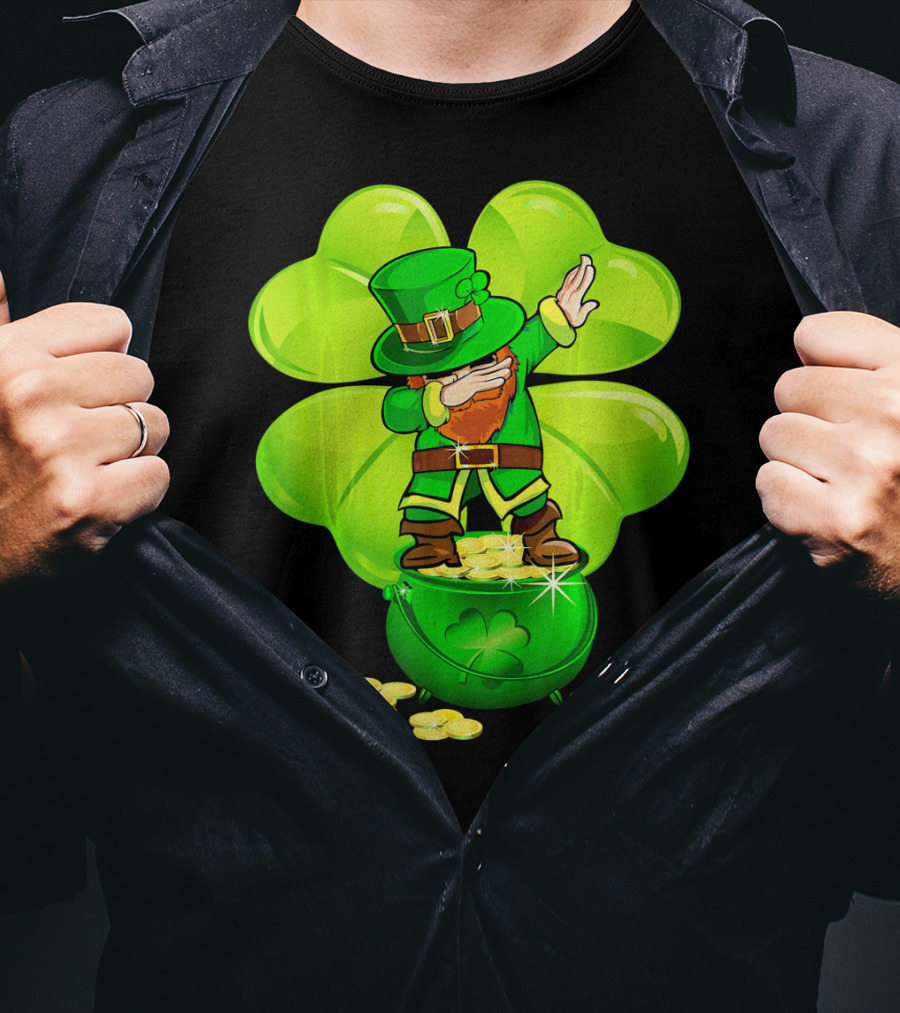 Dabbing Leprechaun Gold Coins Shamrock T-Shirt