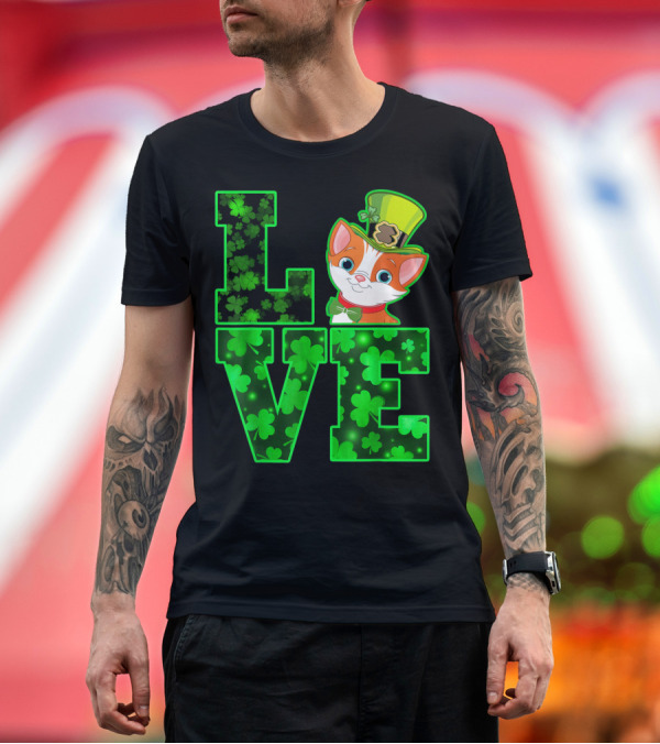 Premium T-Shirt: LOVE CAT Shamrock Leprechaun Hat Bow Tie T-Shirt LOVE CAT Shamrock Leprechaun Hat Bow Tie T-Shirt