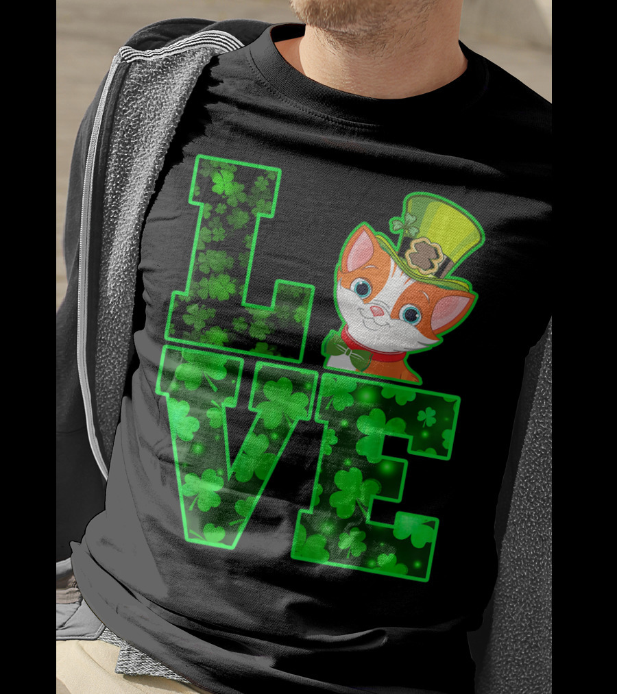 LOVE CAT Shamrock Leprechaun Hat Bow Tie T-Shirt