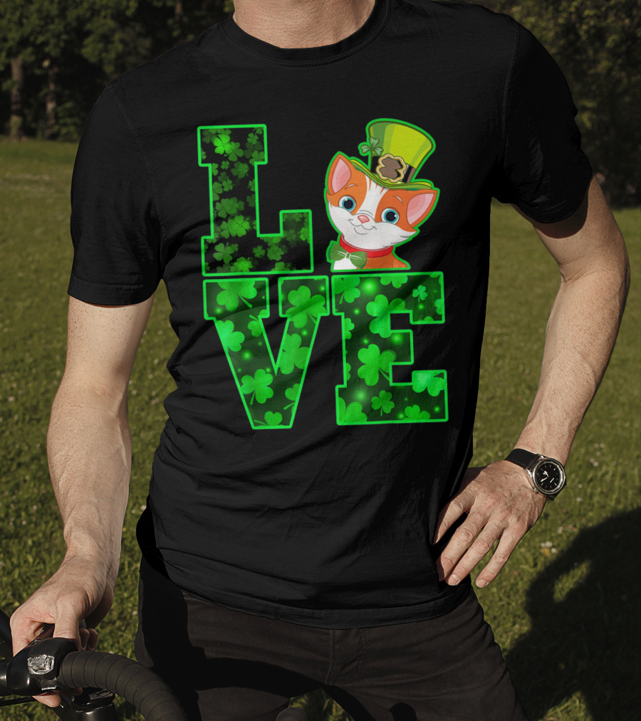 LOVE CAT Shamrock Leprechaun Hat Bow Tie T-Shirt