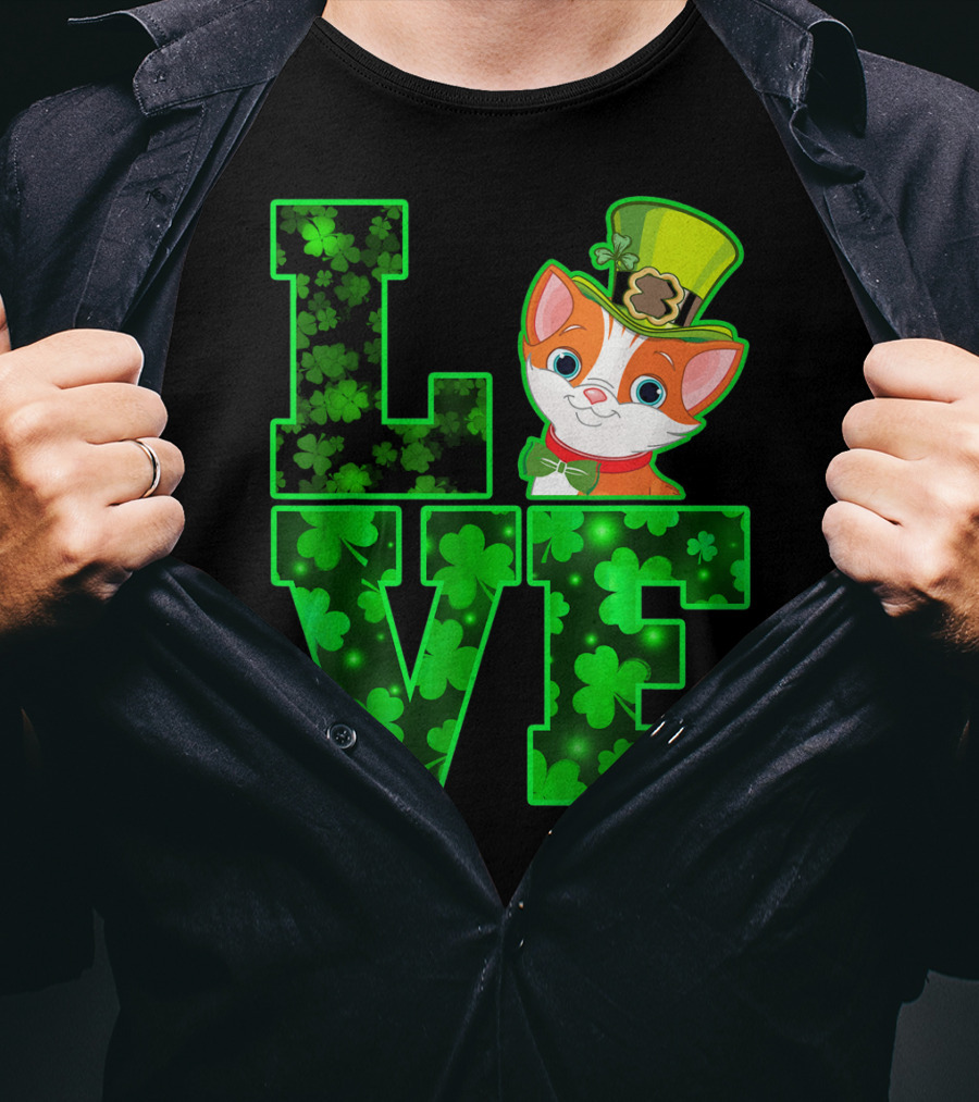 LOVE CAT Shamrock Leprechaun Hat Bow Tie T-Shirt