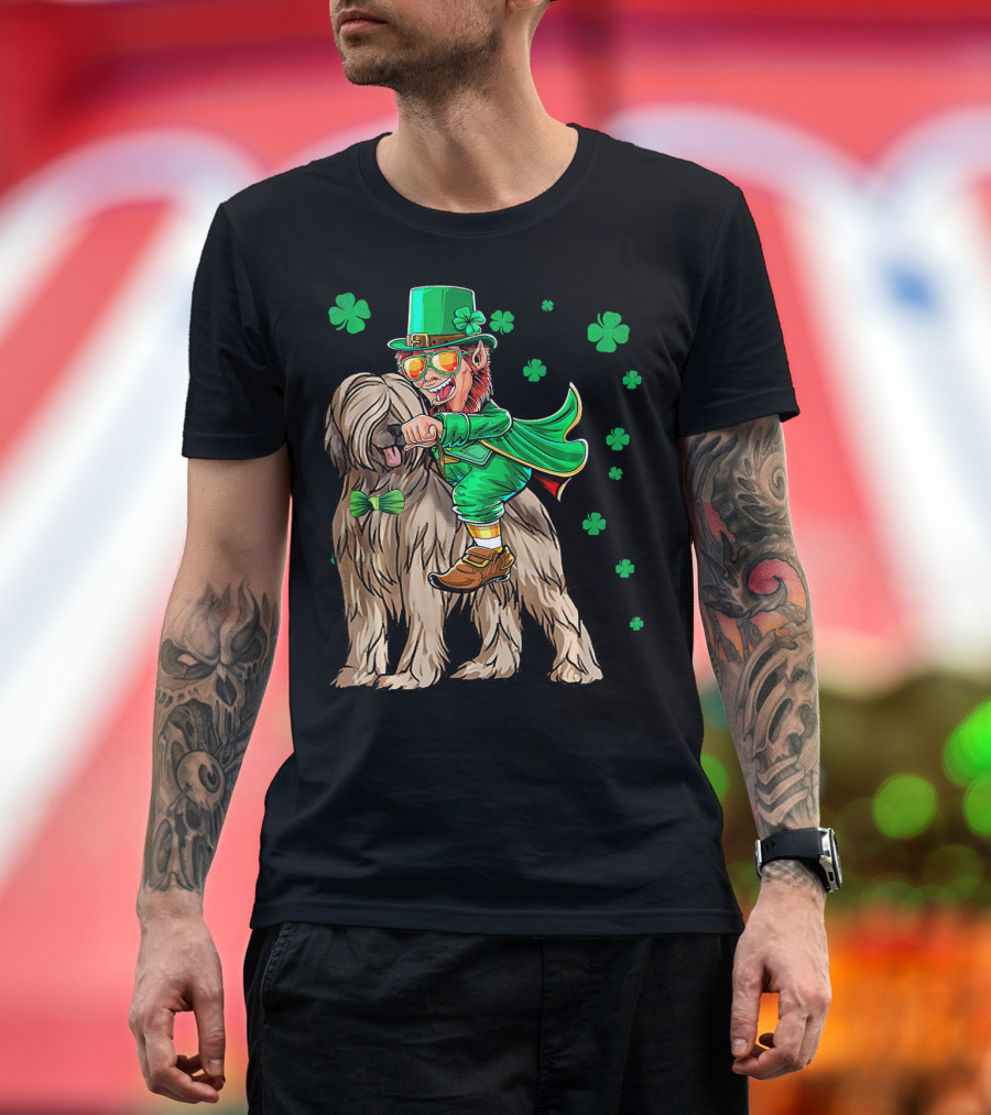 Leprechaun with Briard Surrounded by Shamrocks for St. Patrick's Day T-Shirt