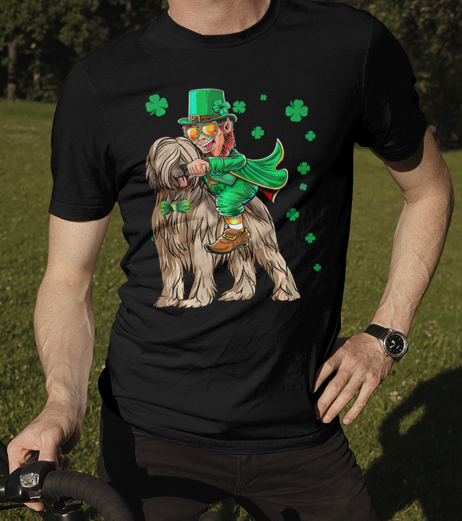 Leprechaun With Briard Surrounded By Shamrocks For St. Patrick's Day T-Shirt