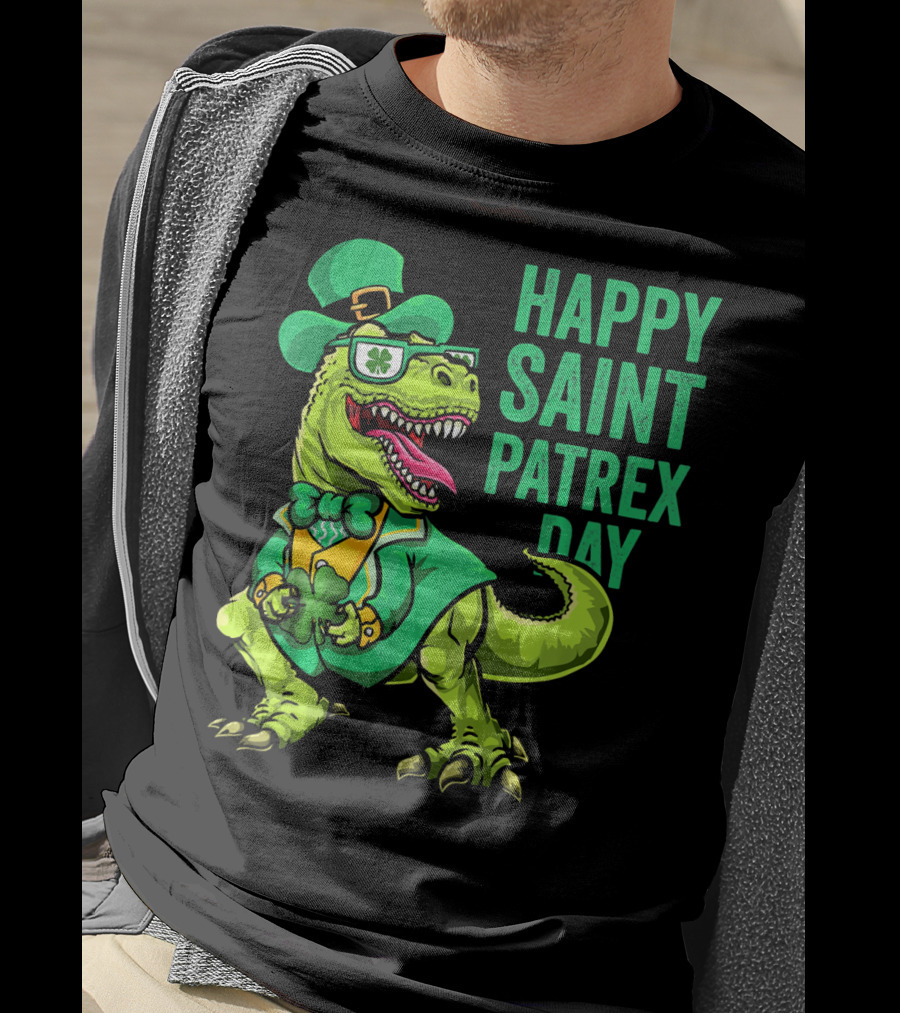 Happy Saint Patrex Day Irish Leprechaun Dinosaur T-Shirt