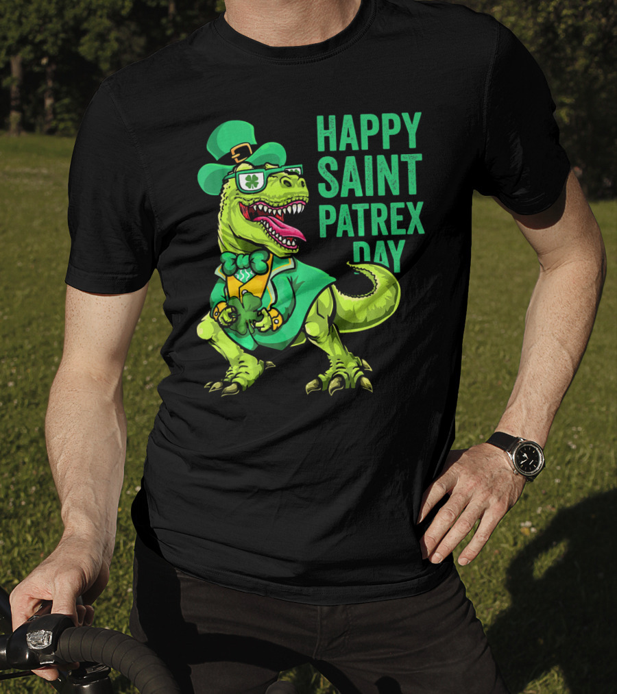 Happy Saint Patrex Day Irish Leprechaun Dinosaur T-Shirt
