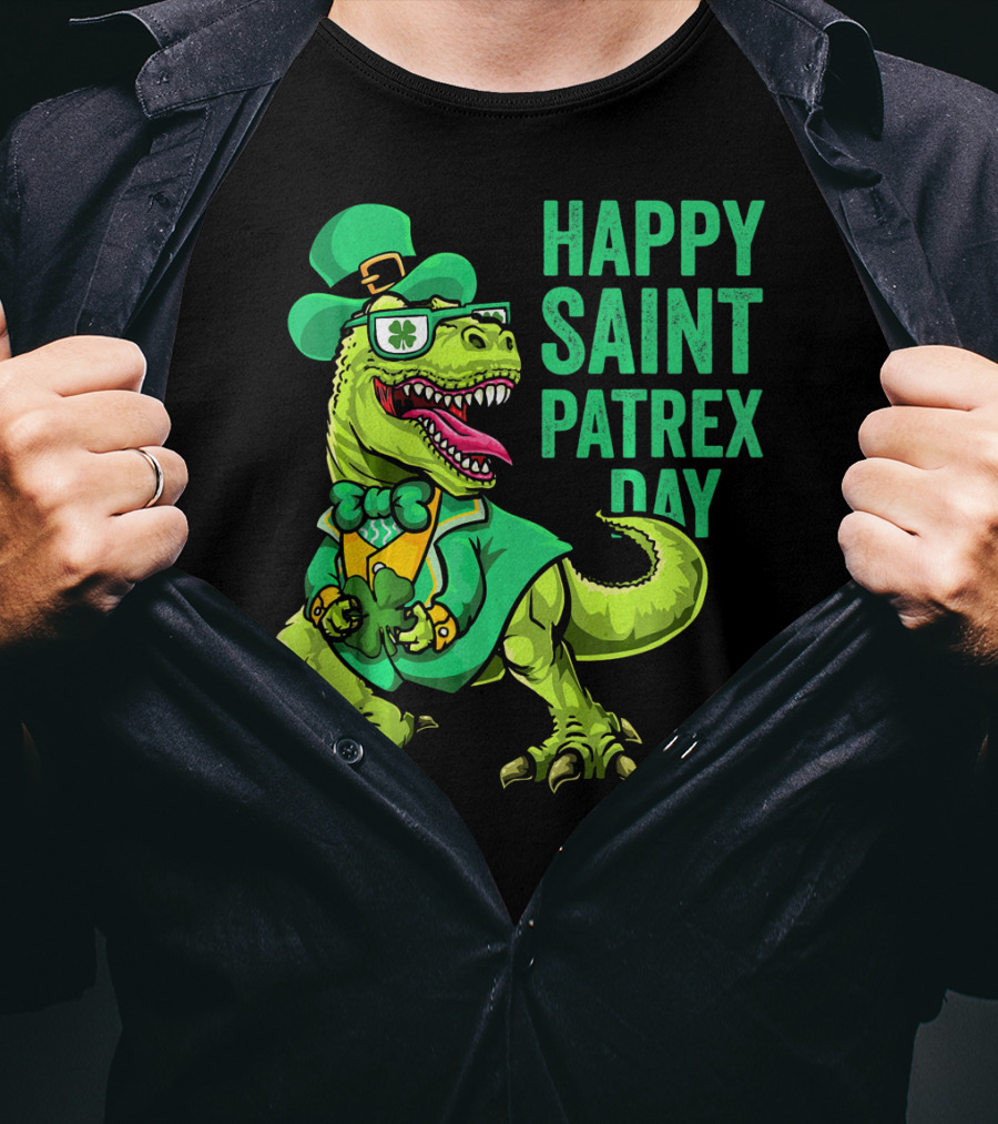 Happy Saint Patrex Day Irish Leprechaun Dinosaur T-Shirt