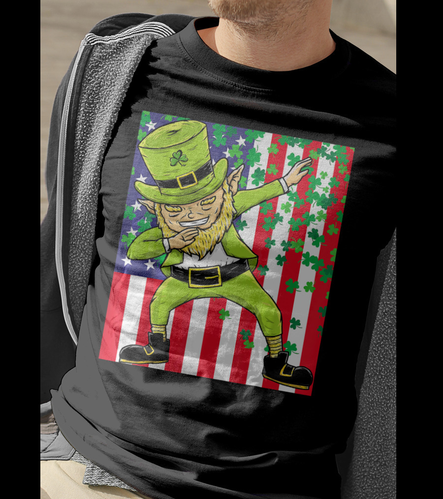 American Flag Dabbing Leprechaun St Patrick's Day Shamrocks T-Shirt