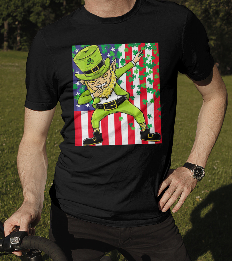 American Flag Dabbing Leprechaun St Patrick's Day Shamrocks T-Shirt