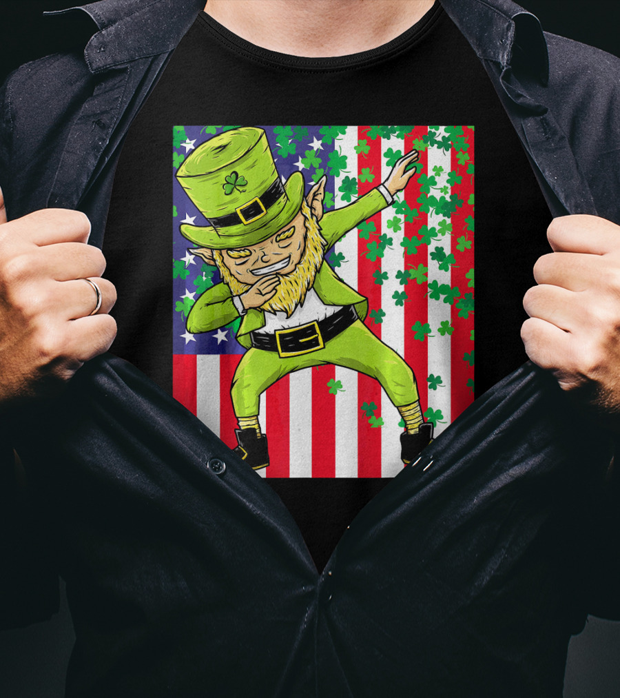 American Flag Dabbing Leprechaun St Patrick's Day Shamrocks T-Shirt