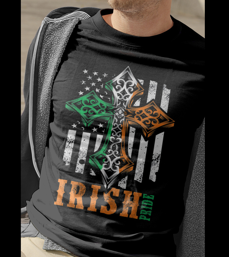 Irish Pride Celtic Cross American Flag Colors T-Shirt