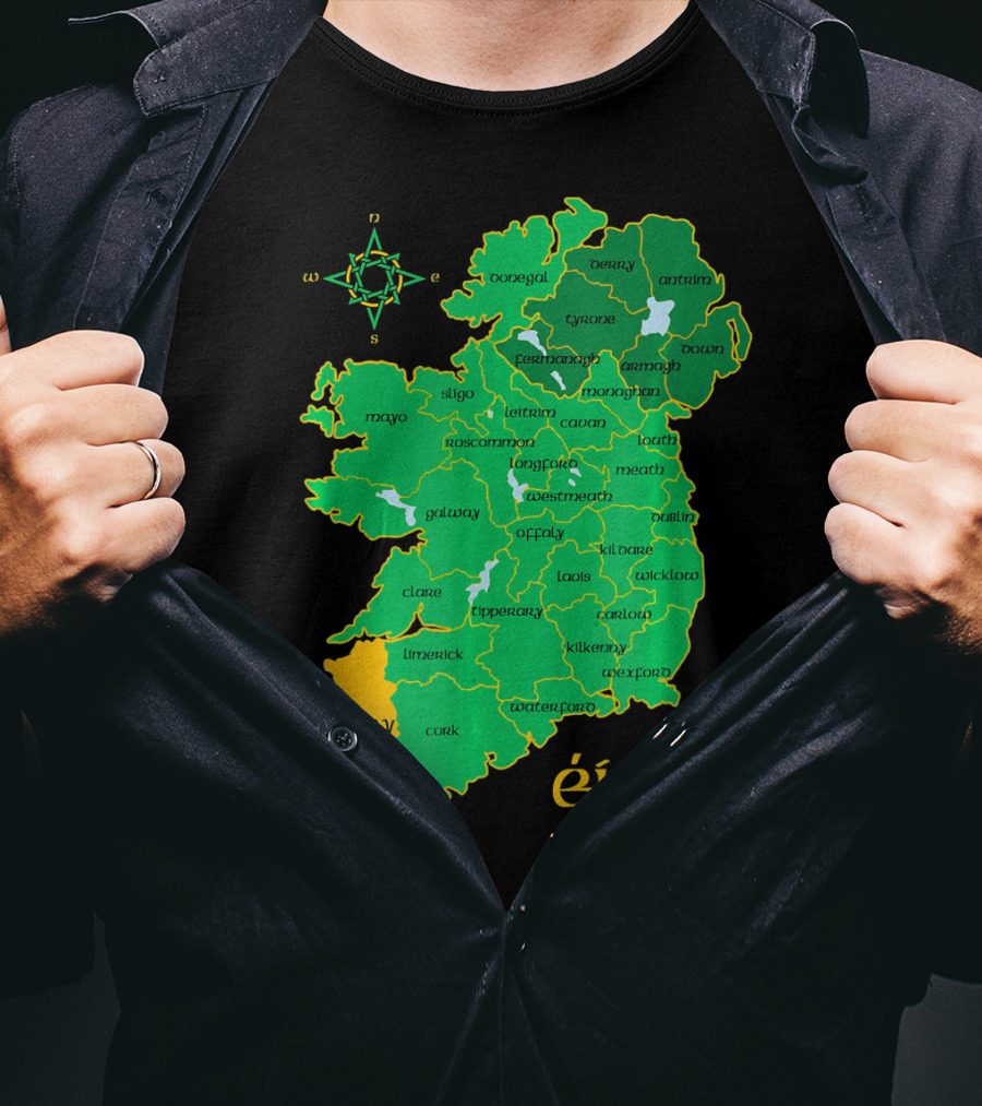 Kerry Ireland Éire Irish County Map Éire With Compass Rose T-Shirt