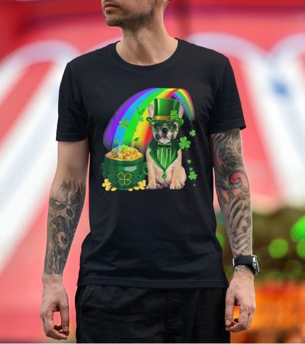 Premium T-Shirt: French Bulldog Irish Leprechaun with Pot of Gold and Shamrocks T-Shirt French Bulldog Irish Leprechaun with Pot of Gold and Shamrocks T-Shirt