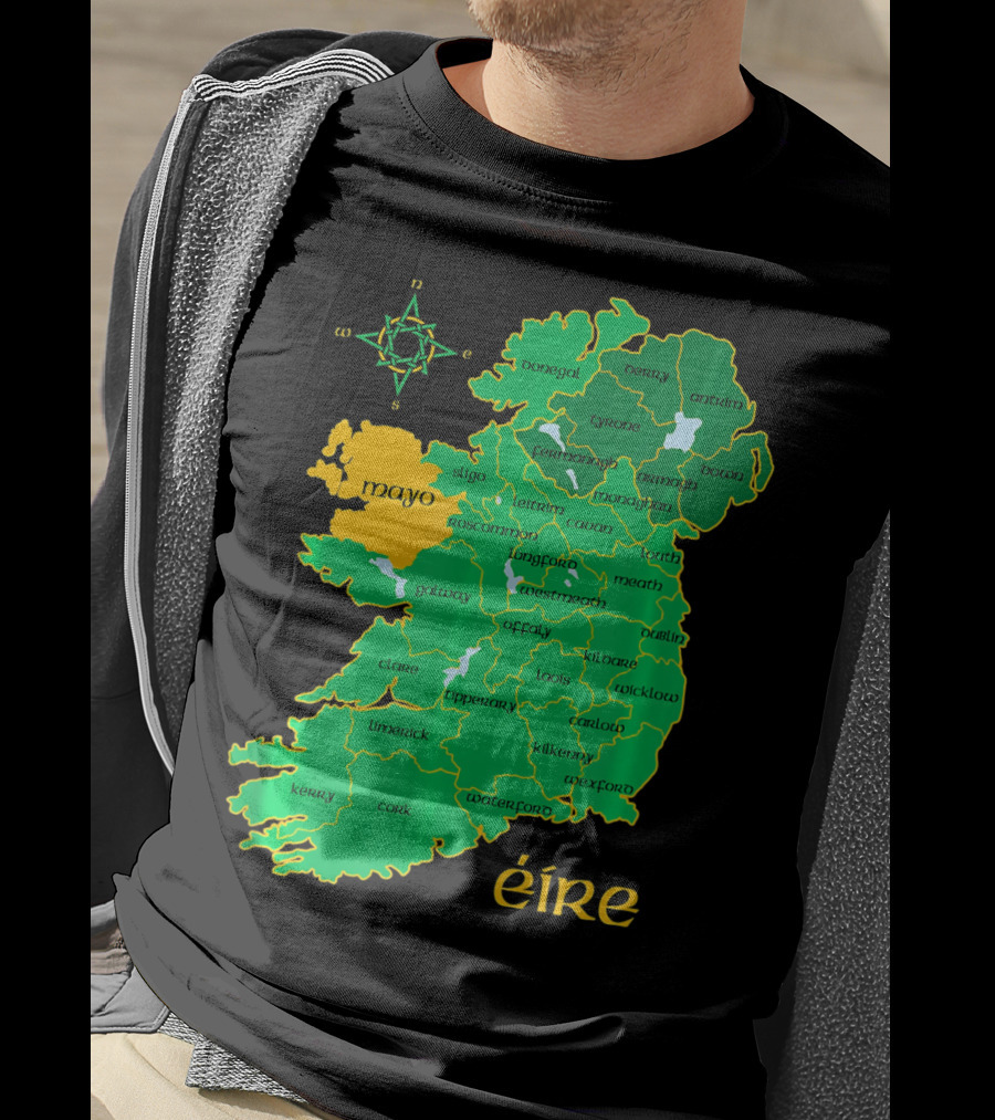 Map Of Mayo Éire Ireland Counties With Compass Rose T-Shirt