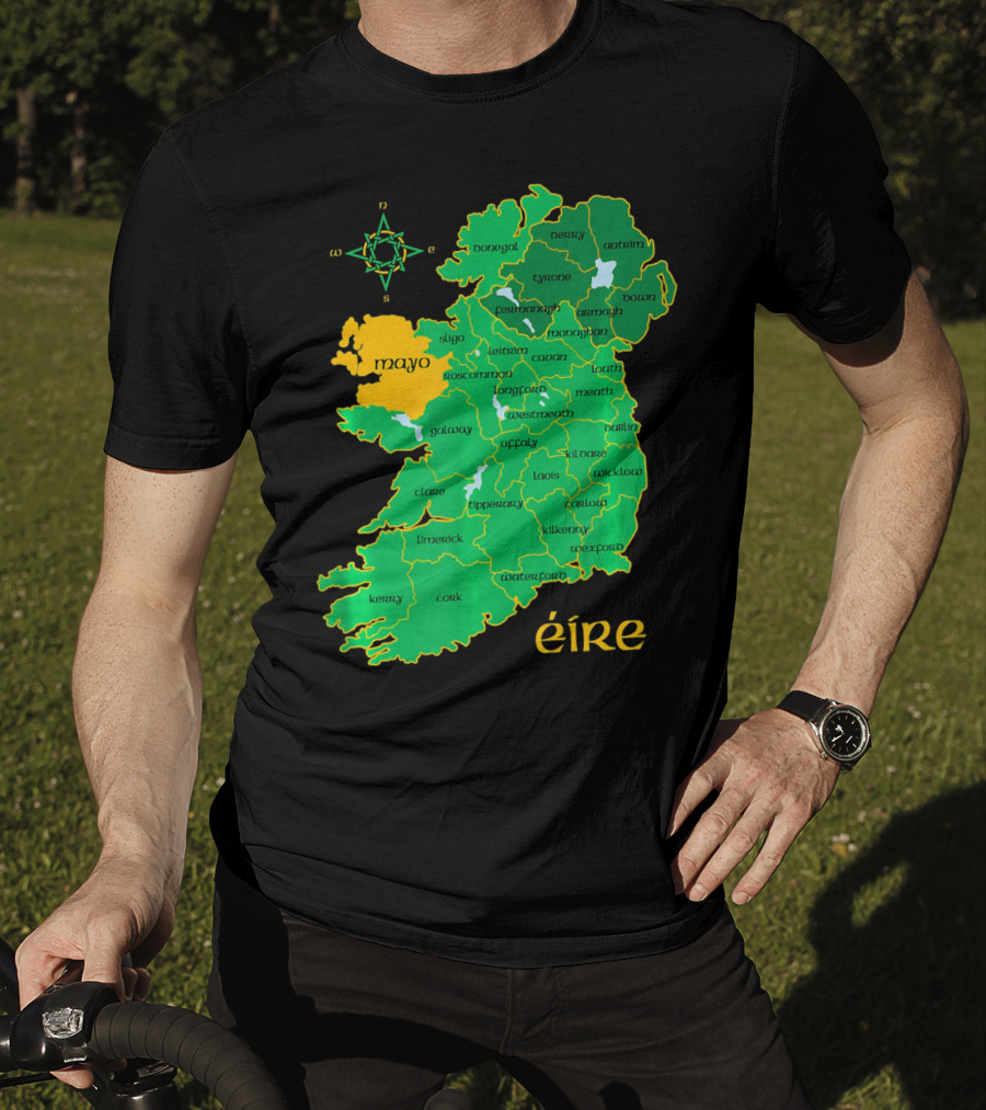 Map Of Mayo Éire Ireland Counties With Compass Rose T-Shirt