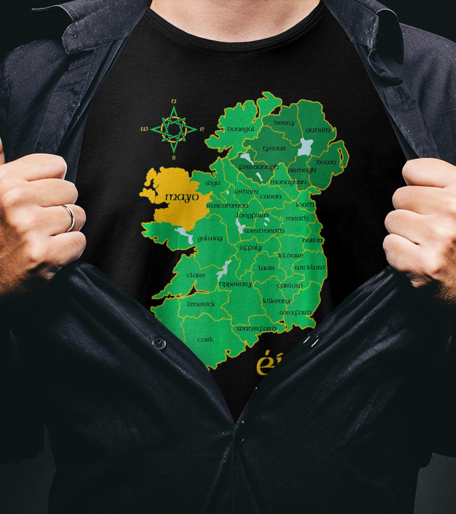 Map Of Mayo Éire Ireland Counties With Compass Rose T-Shirt
