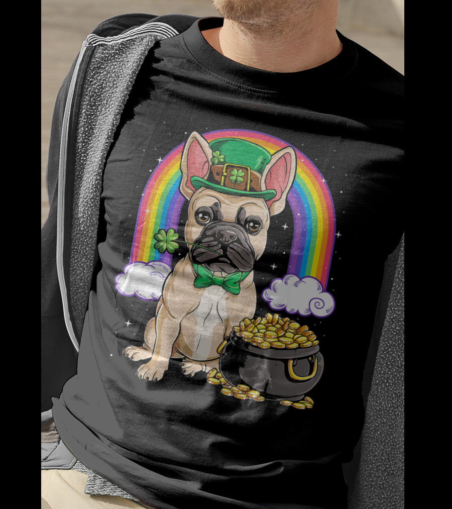 French Bulldog Leprechaun Rainbow Pot Of Gold T-Shirt