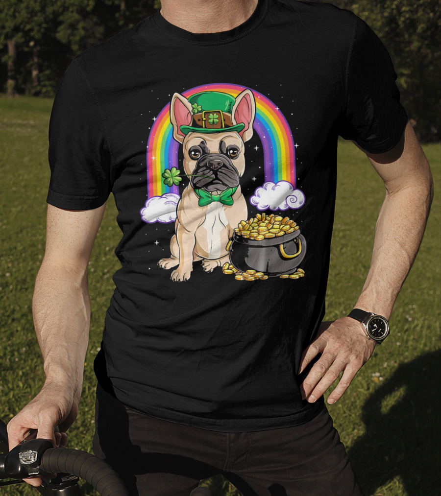 French Bulldog Leprechaun Rainbow Pot Of Gold T-Shirt