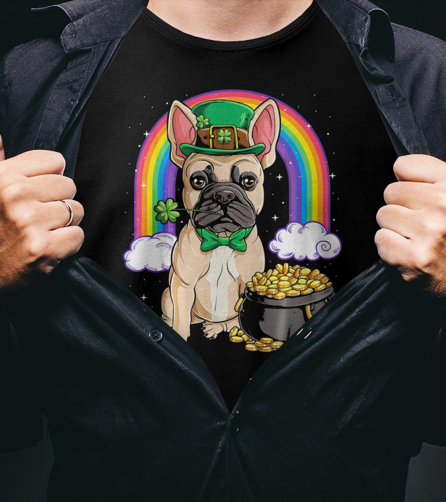 French Bulldog Leprechaun Rainbow Pot Of Gold T-Shirt