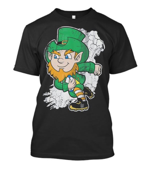 Irish Rugby Leprechaun With Rugby Ball On Cracked Background T-Shirt