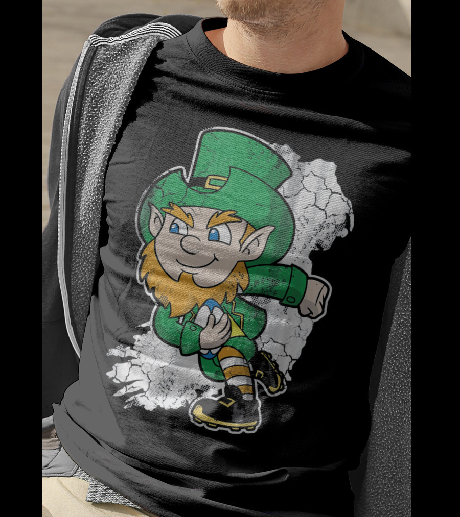Irish Rugby Leprechaun With Rugby Ball On Cracked Background T-Shirt