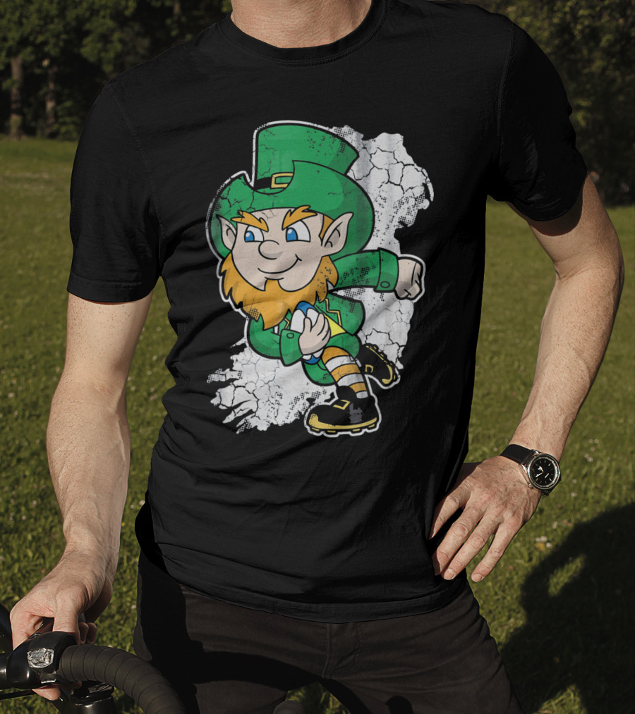Irish Rugby Leprechaun With Rugby Ball On Cracked Background T-Shirt