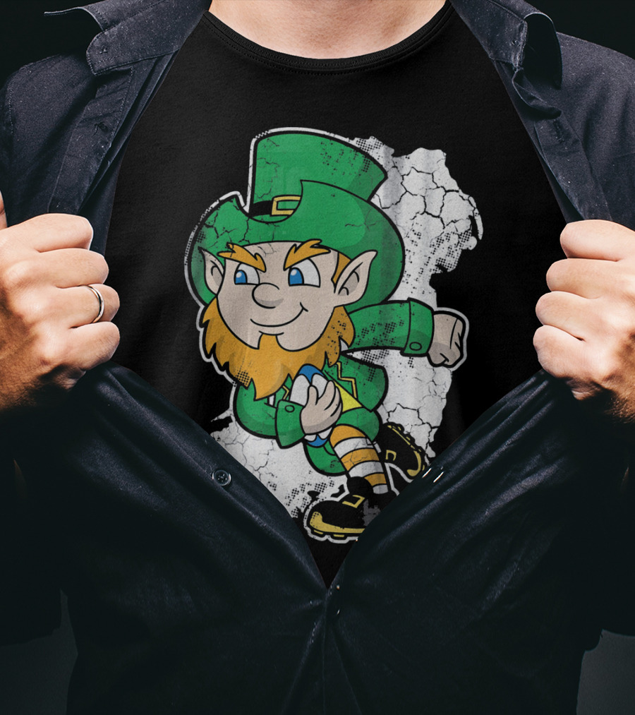 Irish Rugby Leprechaun With Rugby Ball On Cracked Background T-Shirt