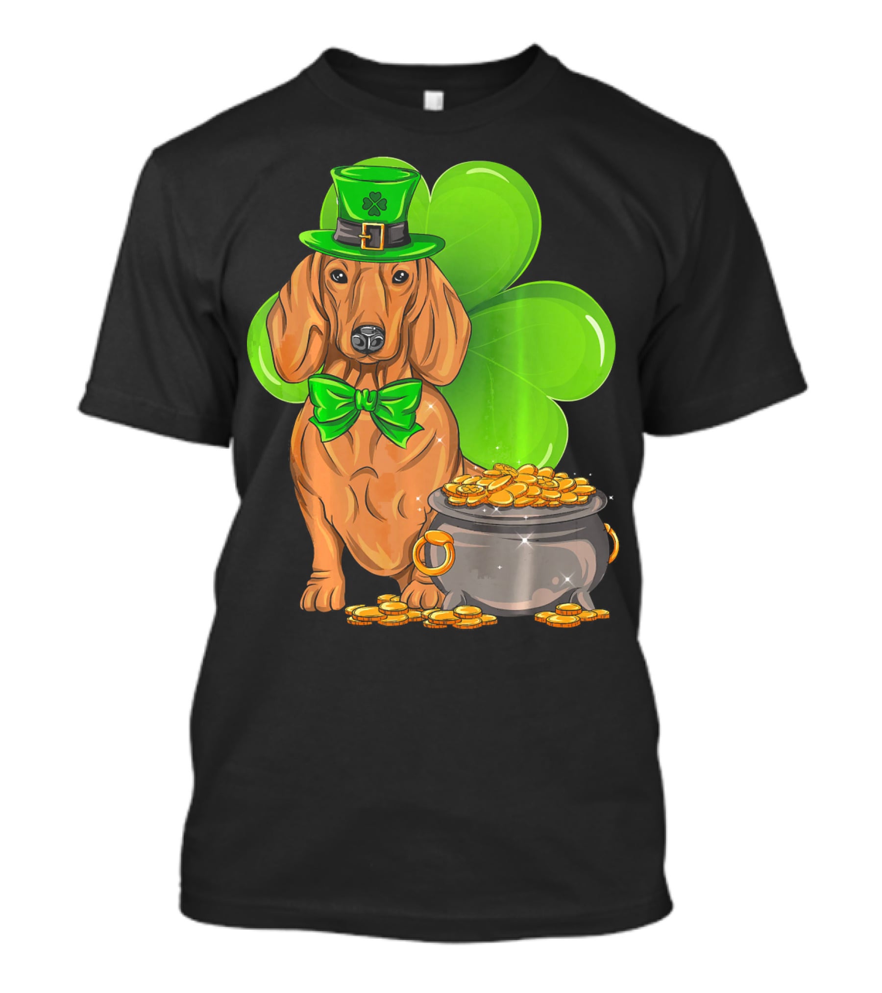 Dachshund St Patricks Day Leprechaun Dog Shamrock Hat Pot Of Gold T-Shirt