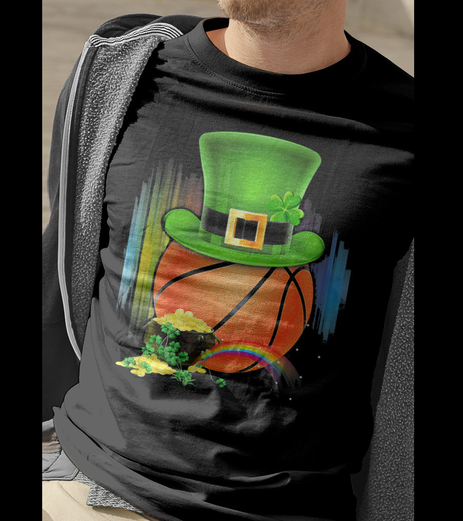 Basketball Leprechaun Hat Coin Rainbow Saint Patrick T-Shirt