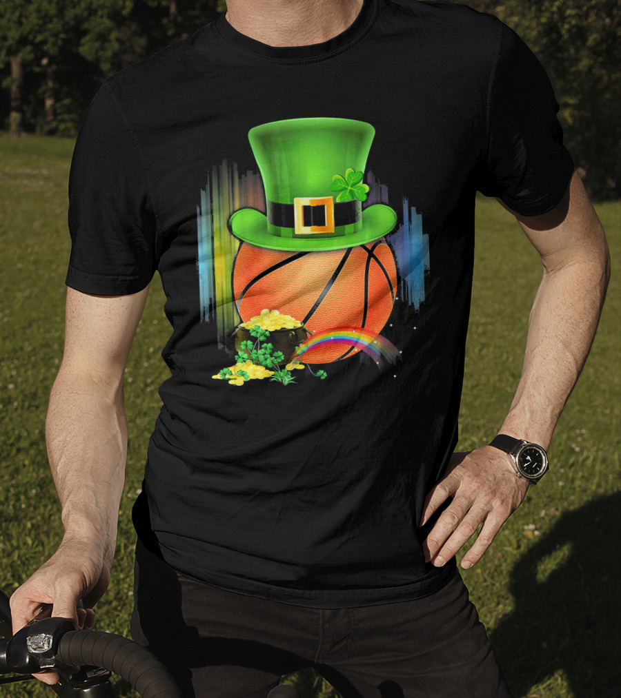 Basketball Leprechaun Hat Coin Rainbow Saint Patrick T-Shirt