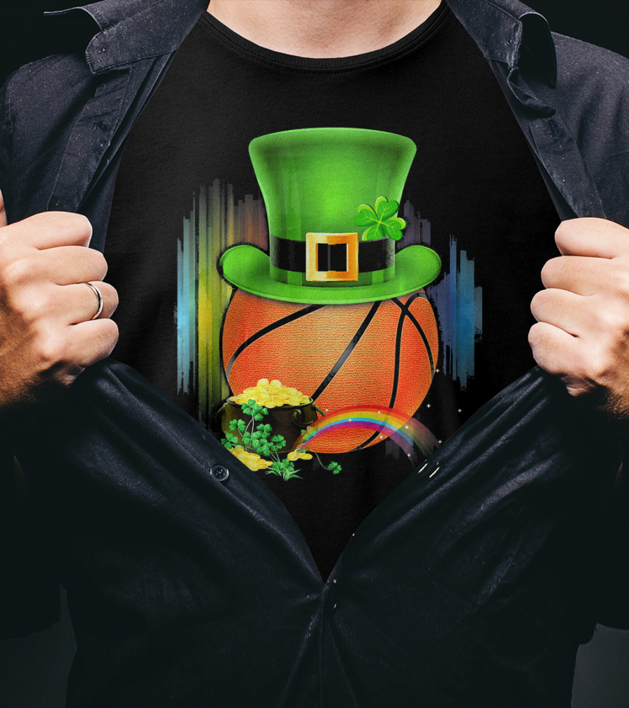Basketball Leprechaun Hat Coin Rainbow Saint Patrick T-Shirt
