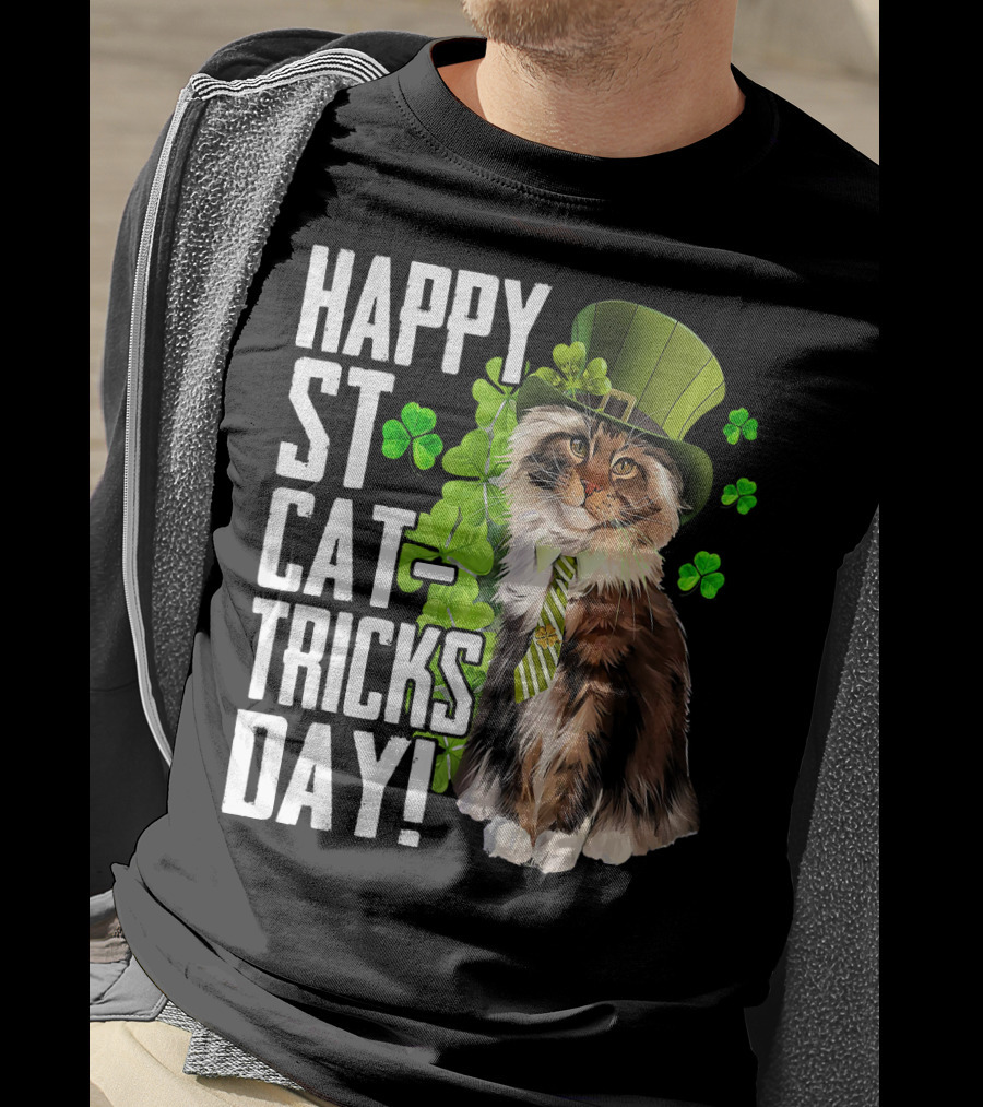 Happy St. Cat-Tricks Day Cat Shamrock Leprechaun Womens Hat T-Shirt