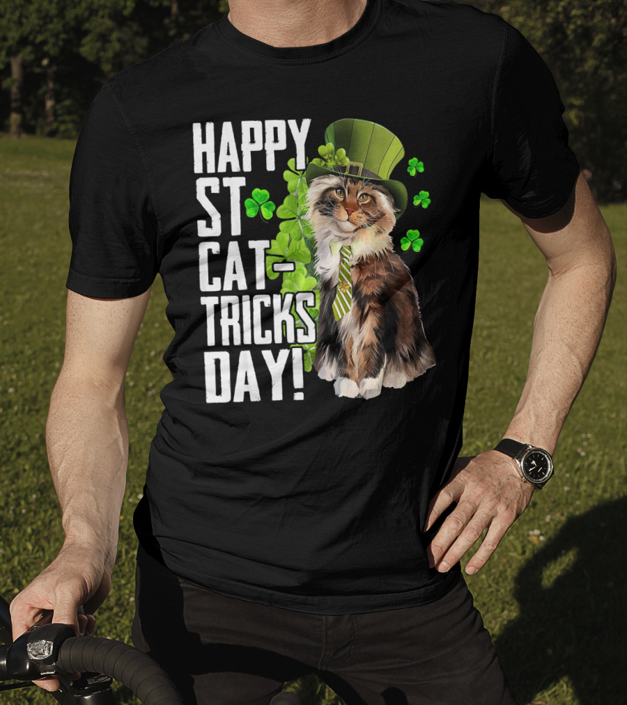 Happy St. Cat-Tricks Day Cat Shamrock Leprechaun Womens Hat T-Shirt