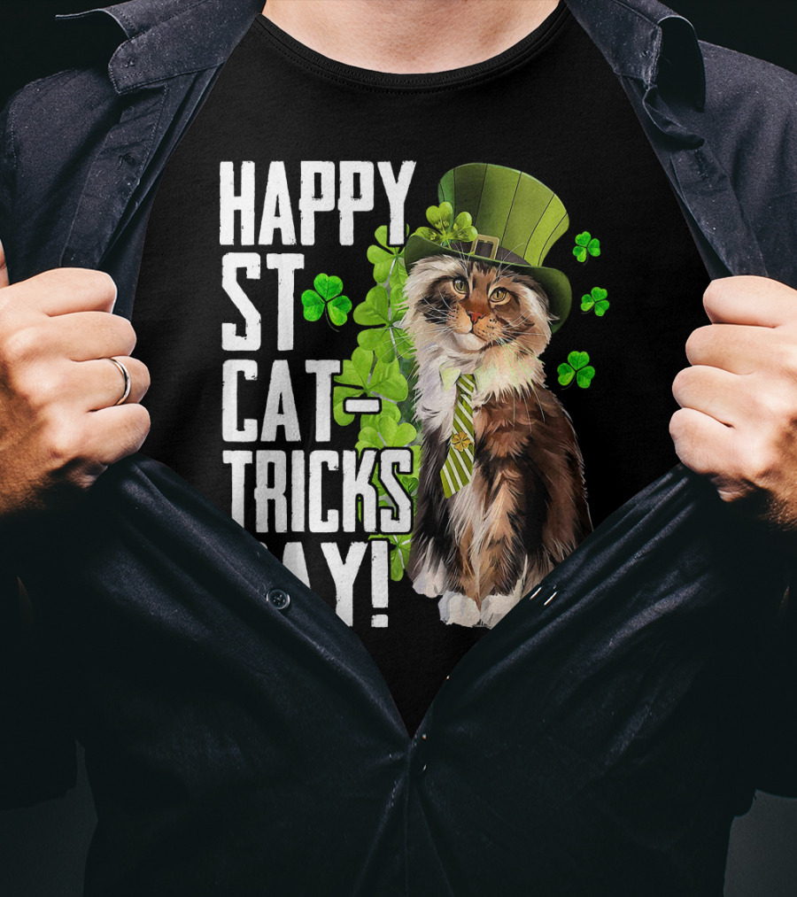 Happy St. Cat-Tricks Day Cat Shamrock Leprechaun Womens Hat T-Shirt
