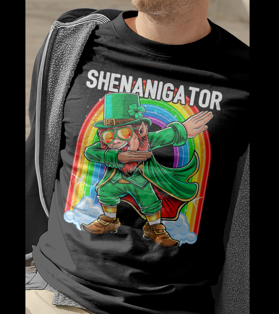 SHENANIGATOR Dabbing Leprechaun Rainbow T-Shirt