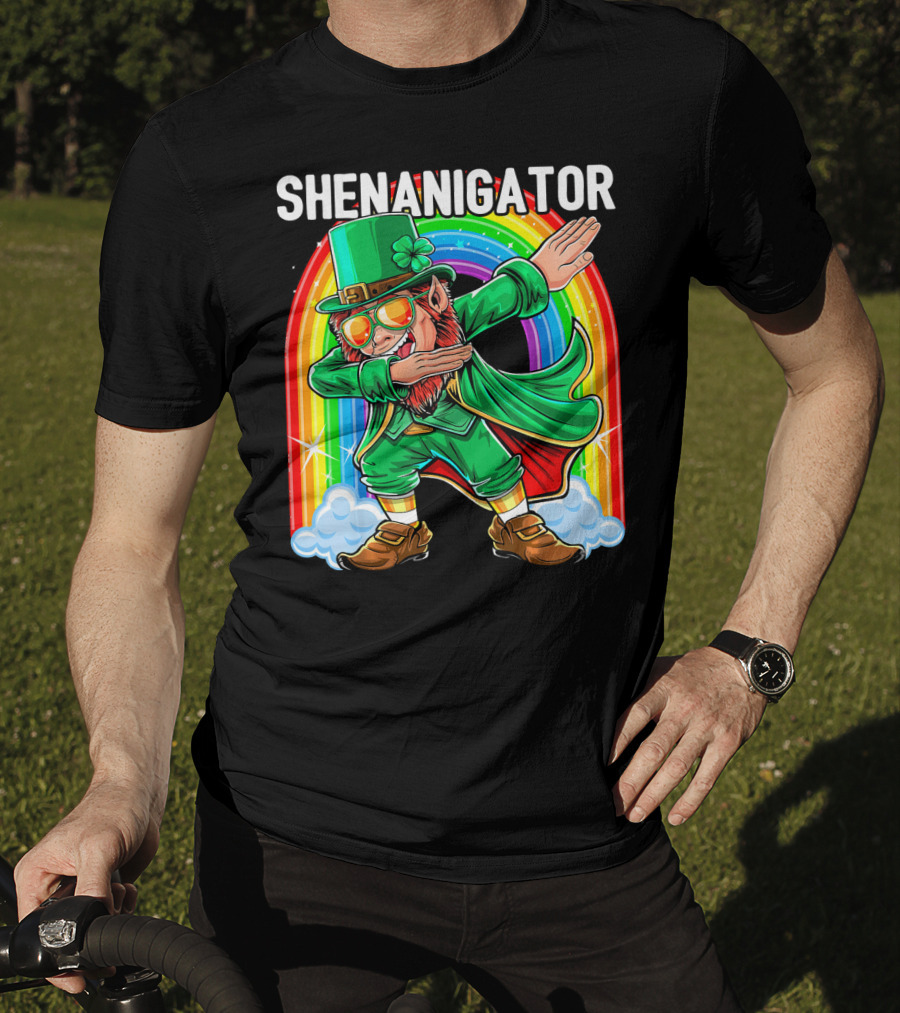SHENANIGATOR Dabbing Leprechaun Rainbow T-Shirt