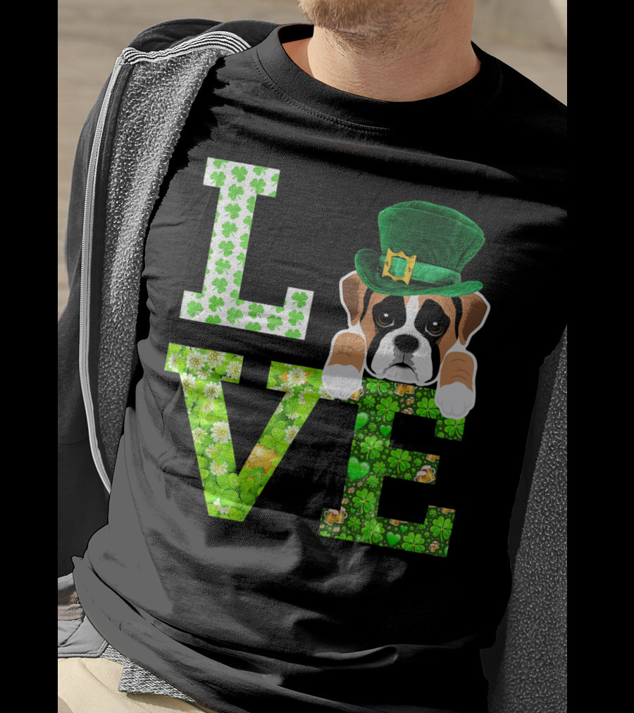 Leprechaun Hat Boxer Puppy Clover Love St. Patrick's Day T-Shirt