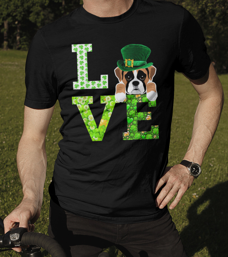 Leprechaun Hat Boxer Puppy Clover Love St. Patrick's Day T-Shirt