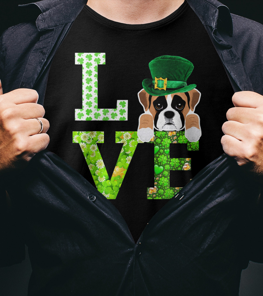 Leprechaun Hat Boxer Puppy Clover Love St. Patrick's Day T-Shirt