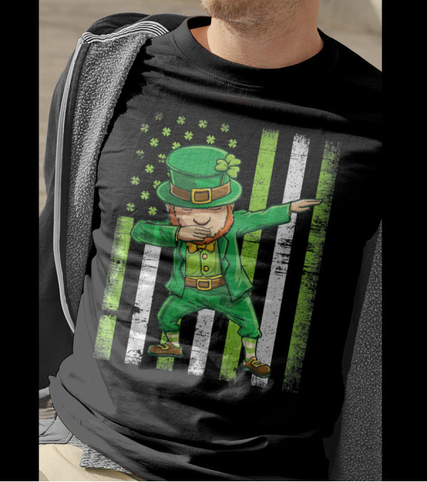 Leprechaun Dabbing With Shamrock Irish Flag Stripes T-Shirt